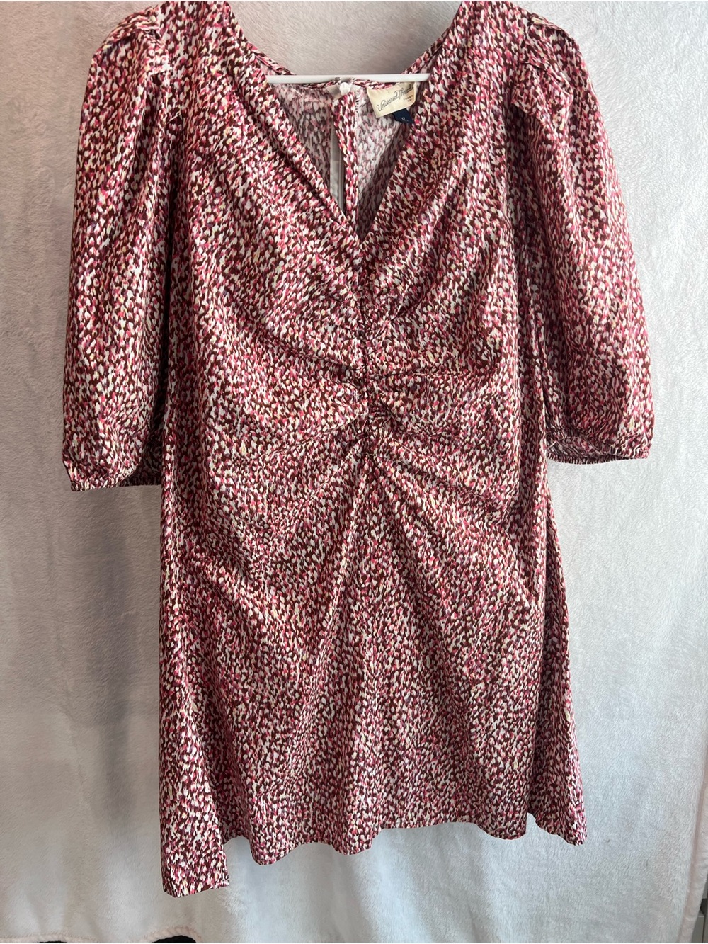 Universal Thread Red Patterned Ruched V-Neck Midi Dress